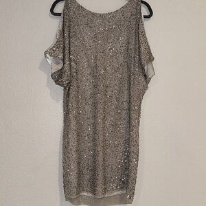 Aidan Mattox Vintage Silver Beaded Sequin Silk Mini Dress - Size 4